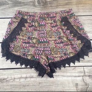 Karlie Tribal/Aztec Multicolor Shorts Lace Trim Sm